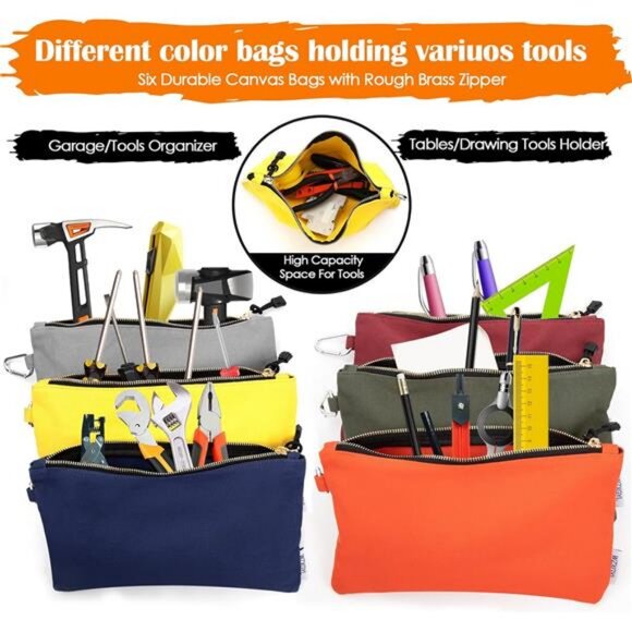 Canvas Tool Pouch Zipper Bags,16OZ(A) Utility Bags Heavy Duty Tools Pouch - Picture 3 of 8